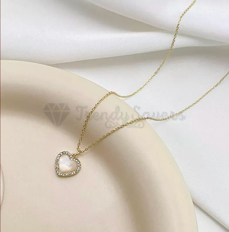 18K Real Gold Plated Cubic Zircon Heart Charm Pendant Necklace Adjustable Chain