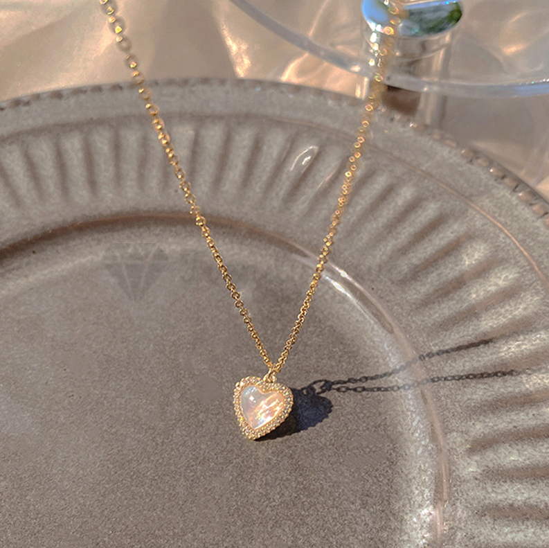 18K Real Gold Plated Cubic Zircon Heart Charm Pendant Necklace Adjustable Chain