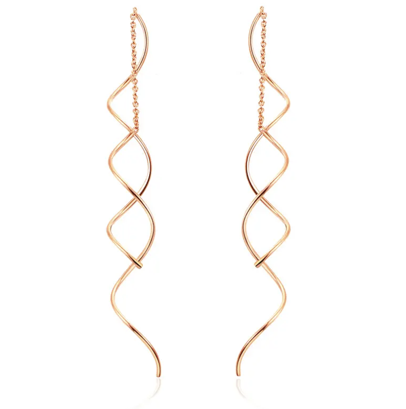 Women's Twisted Bar Long Line Chain Earrings Rose Gold