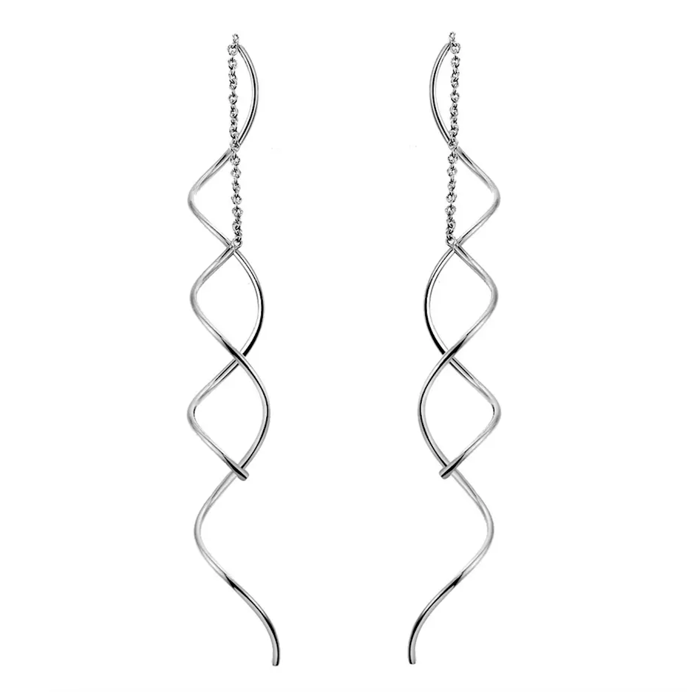 Women's Twisted Bar Long Line Chain Earrings Silver Color