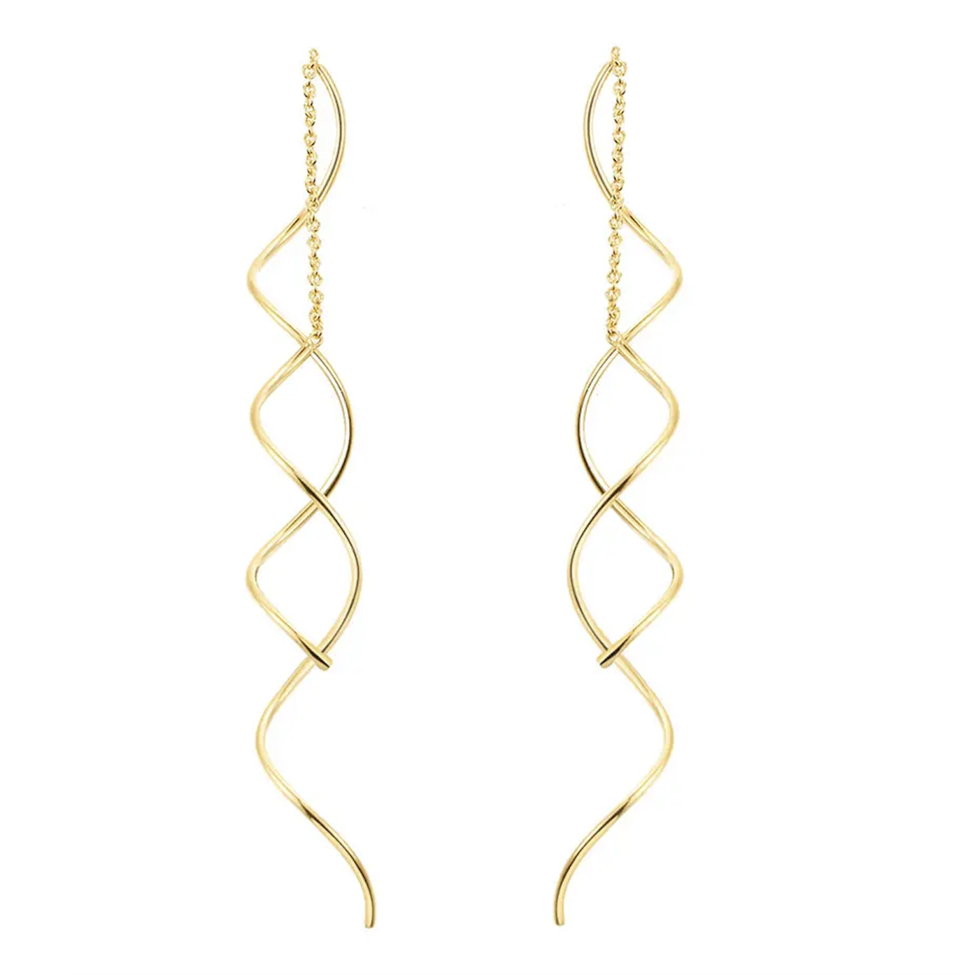 Women's Twisted Bar Long Line Chain Earrings Gold Color