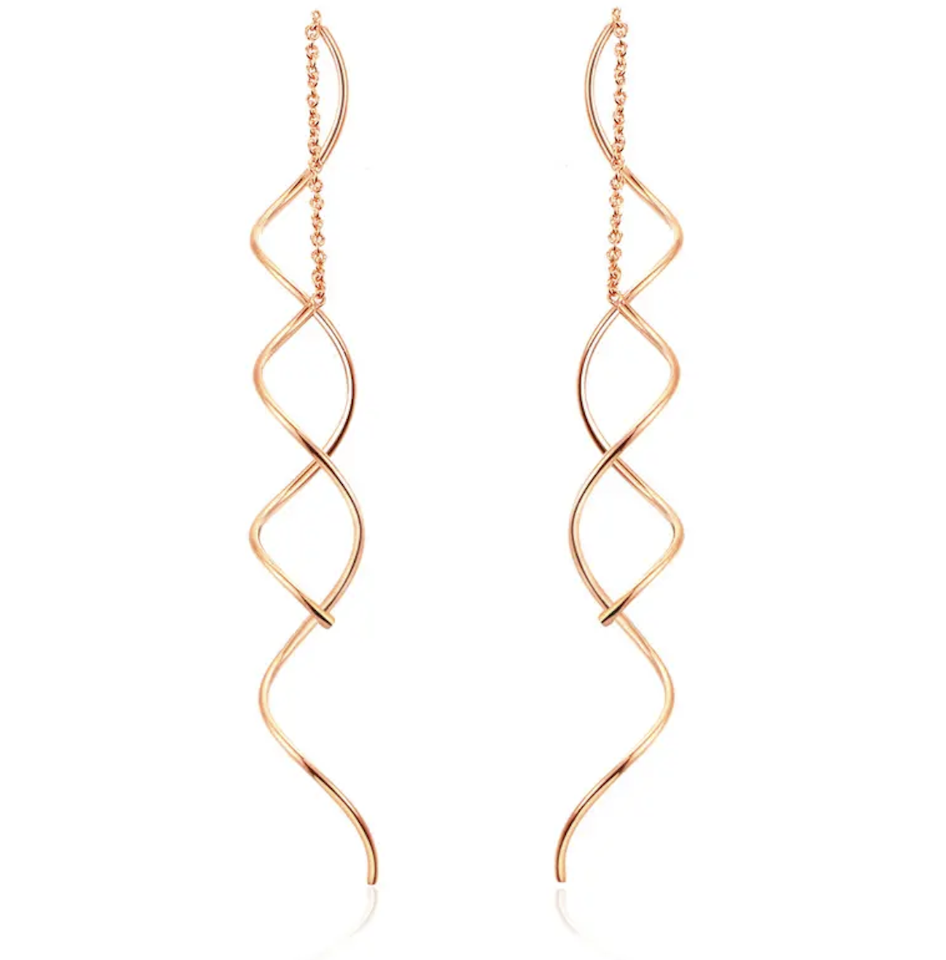 Women's Twisted Bar Long Line Chain Earrings Rose Gold Color