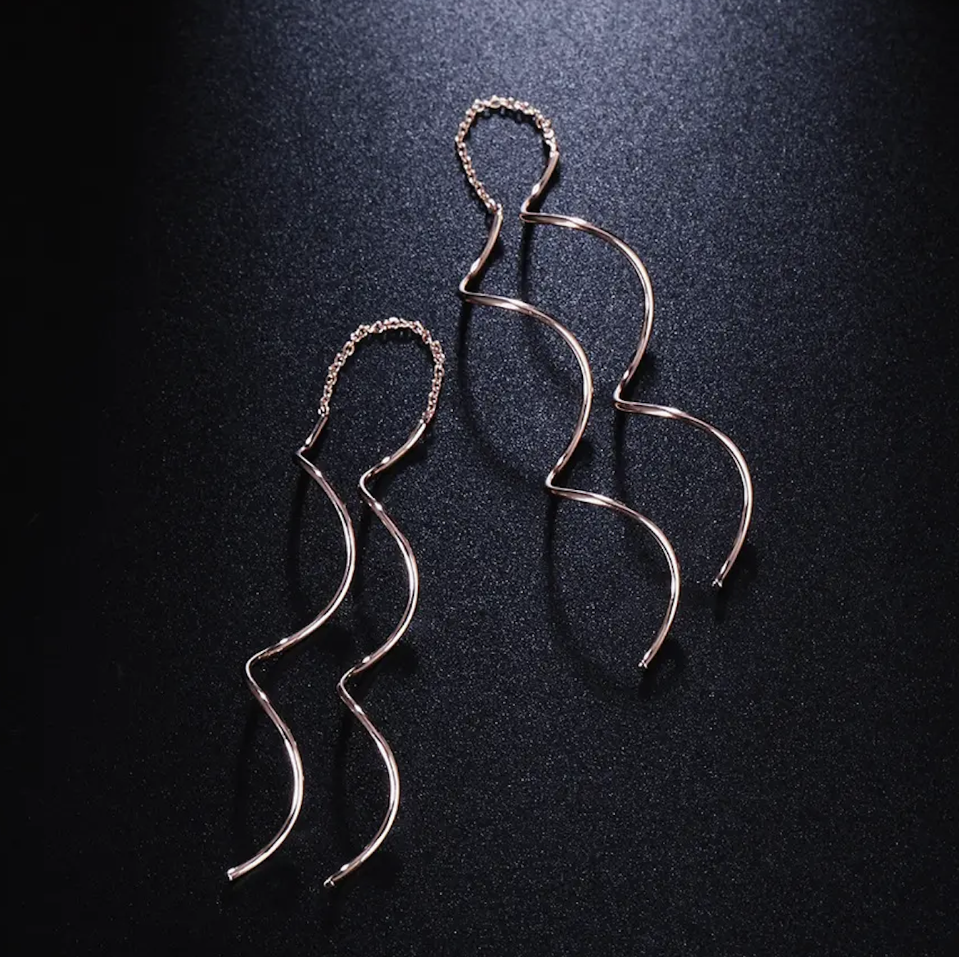 Women's Twisted Bar Long Line Chain Earrings Rose Gold Color