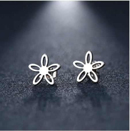 Stainless Steel Stud Earring For Women Hollow Flower Gold Color Lover's Jewelry