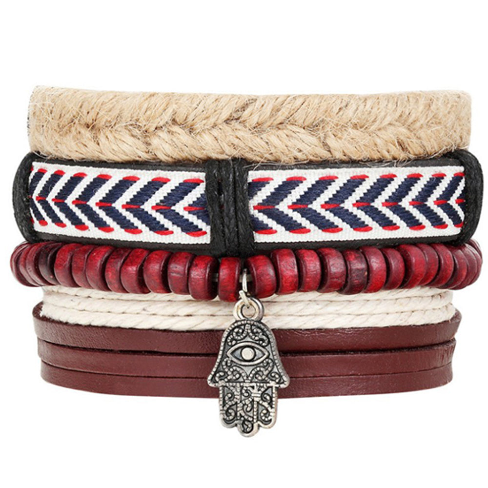 Exquisitely Designed Braided Straps w/ Ancient Hamsa Eye Leather Bracelet