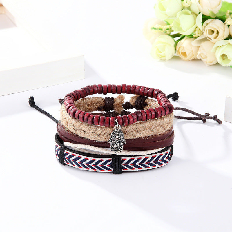 Exquisitely Designed Braided Straps w/ Ancient Hamsa Eye Leather Bracelet