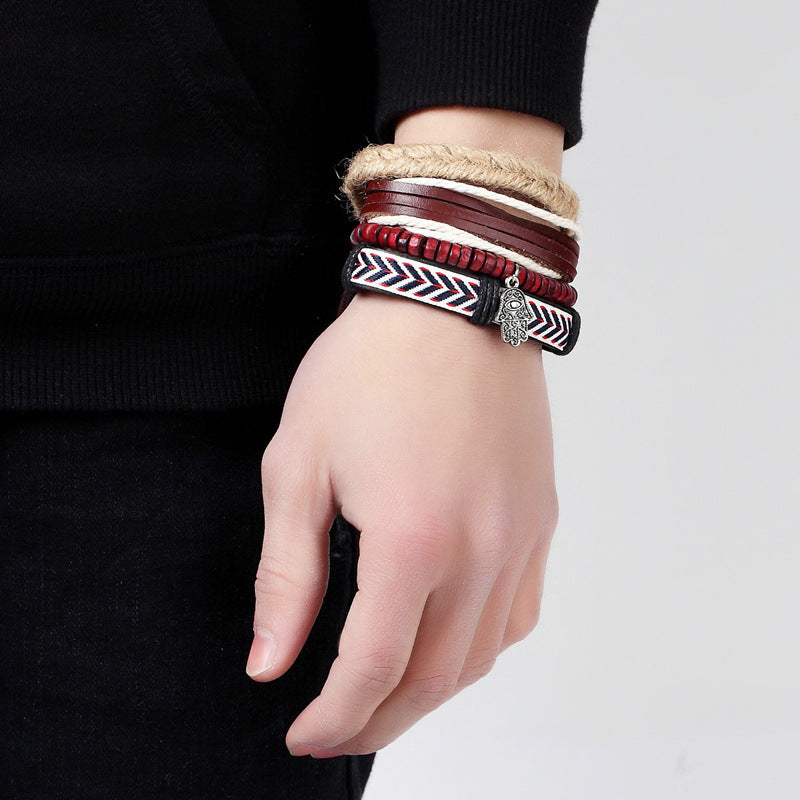 Exquisitely Designed Braided Straps w/ Ancient Hamsa Eye Leather Bracelet