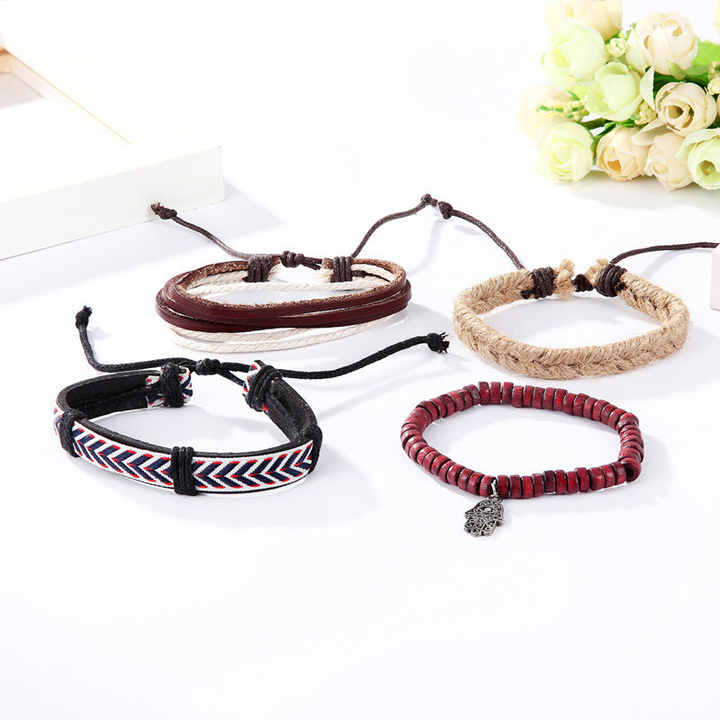 Exquisitely Designed Braided Straps w/ Ancient Hamsa Eye Leather Bracelet