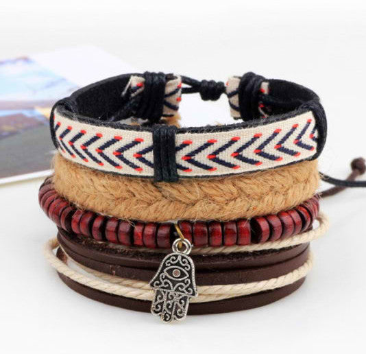 Exquisitely Designed Braided Straps w/ Ancient Hamsa Eye Leather Bracelet