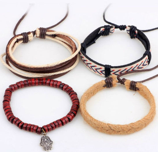 Exquisitely Designed Braided Straps w/ Ancient Hamsa Eye Leather Bracelet