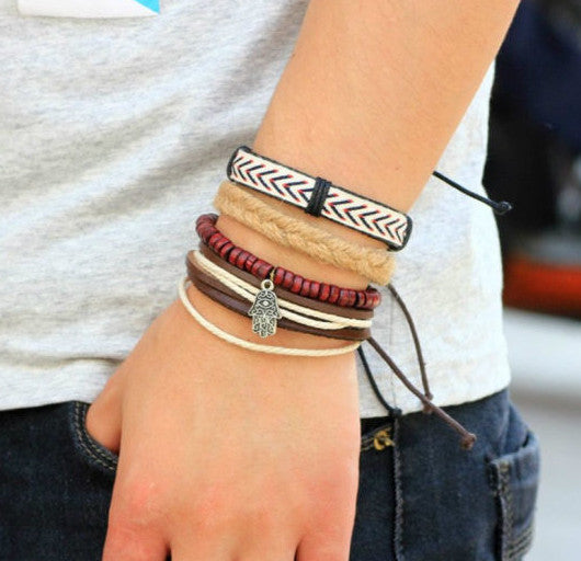 Exquisitely Designed Braided Straps w/ Ancient Hamsa Eye Leather Bracelet