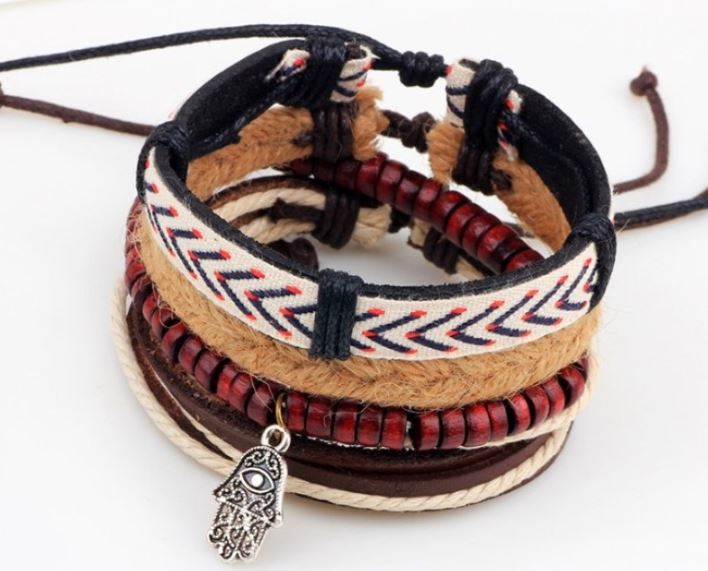 Exquisitely Designed Braided Straps w/ Ancient Hamsa Eye Leather Bracelet