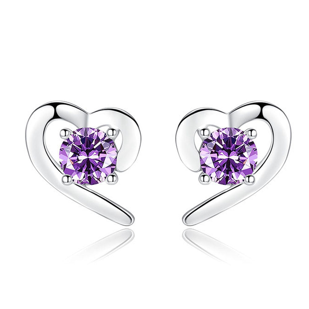 925 Silver Heart Shaped Crystal Stud Earrings