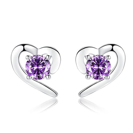 925 Silver Heart Shaped Crystal Stud Earrings