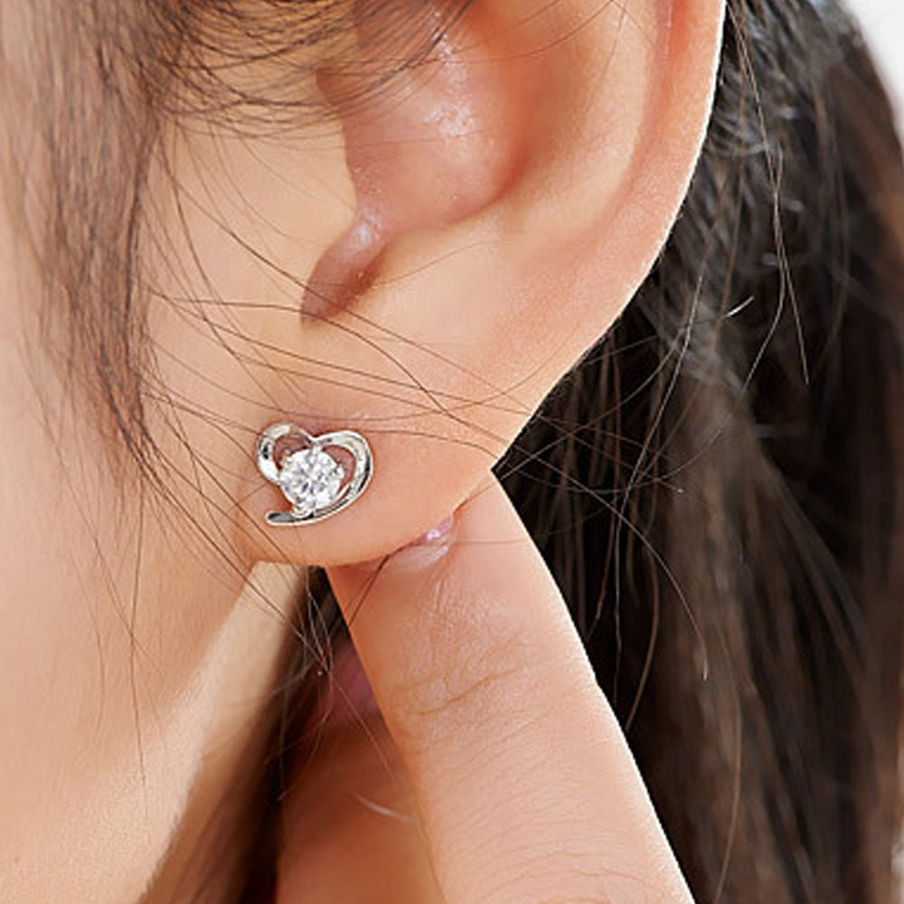 925 Silver Heart Shaped Crystal Stud Earrings