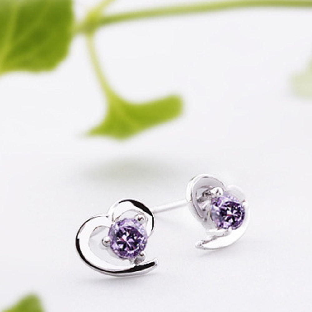 925 Silver Heart Shaped Crystal Stud Earrings
