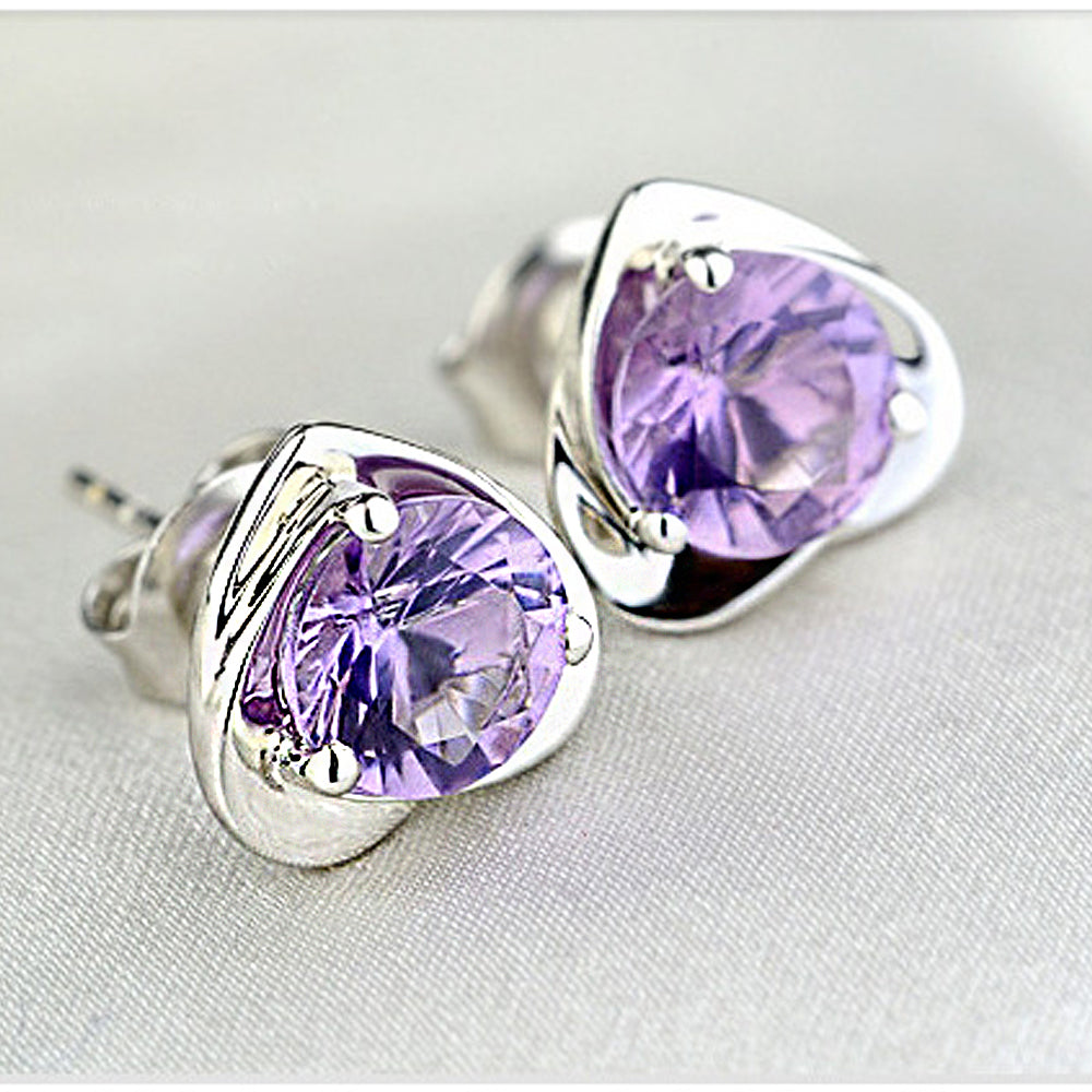 Retro 925 Silver Flower Heart Crystal Stud Earrings