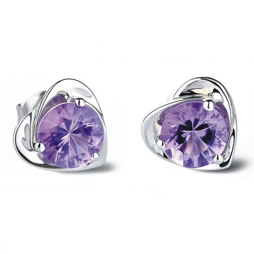 Retro 925 Silver Flower Heart Crystal Stud Earrings