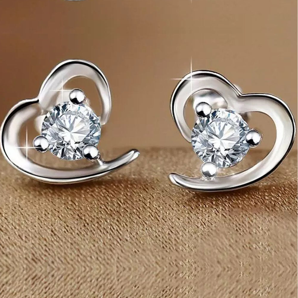 925 Silver Heart Shaped Crystal Stud Earrings