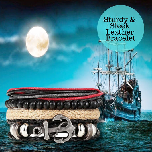 Sturdy Sleek Timeless Nautical Boat Anchor Leather Bracelet
