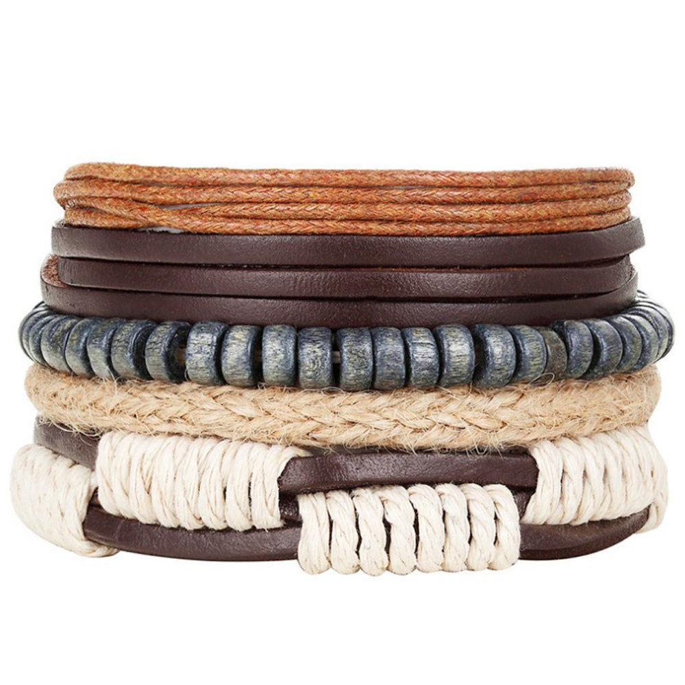 Adjustable Unique Braided Genuine Cords Leather Bracelet