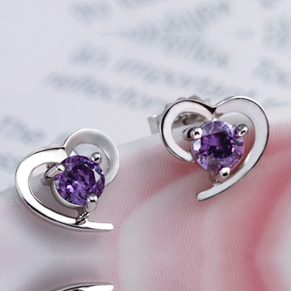 925 Silver Heart Shaped Crystal Stud Earrings