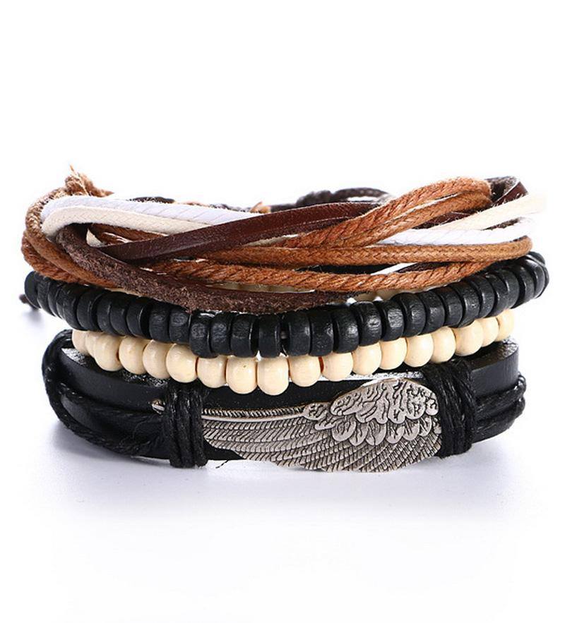 Unique Vintage Classic Beads Wing Anchor Leather Bracelet