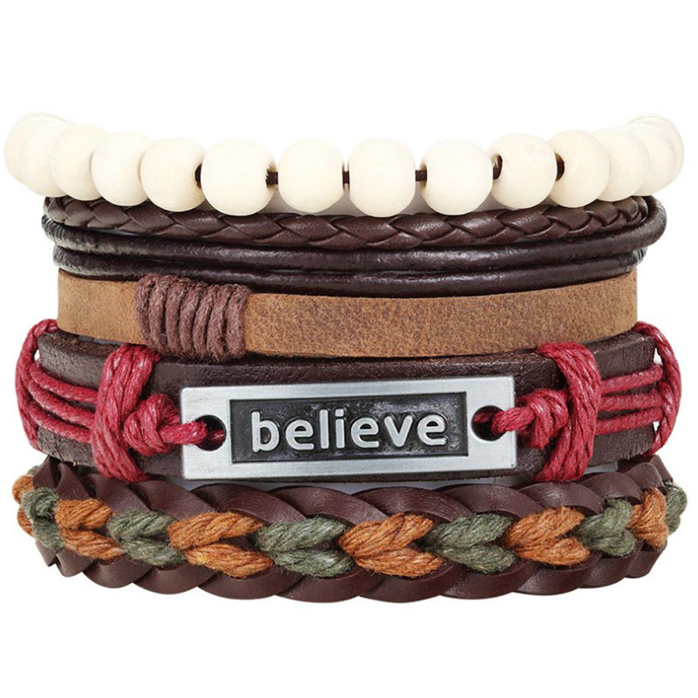 Multi Color Versatile Motivational Beads Believe Braided Leather Bracelet