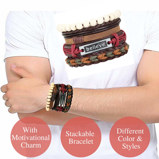 Multi Color Versatile Motivational Beads Believe Braided Leather Bracelet