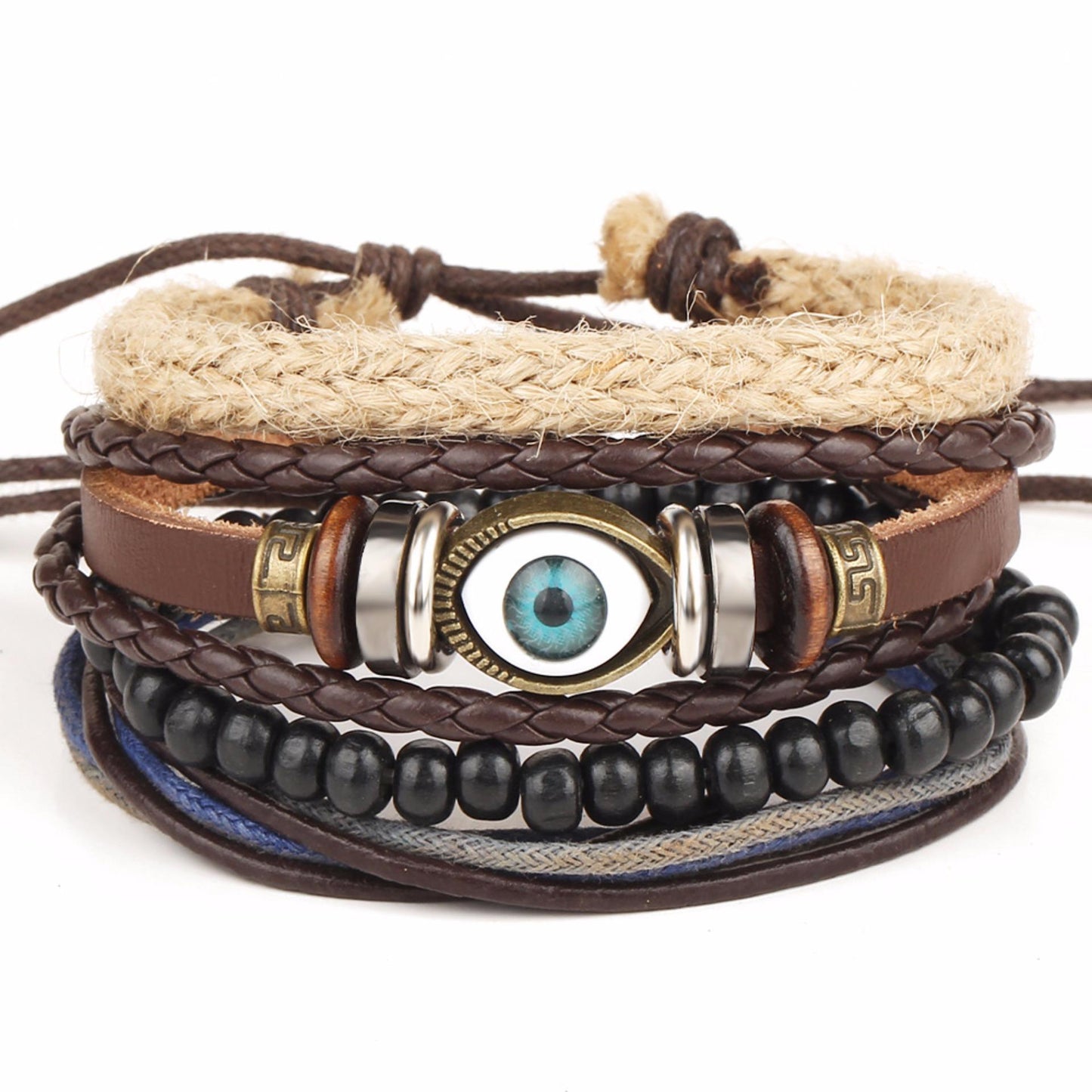 Rustic Simple Ancient Charm Blue Eye Leather Bracelet