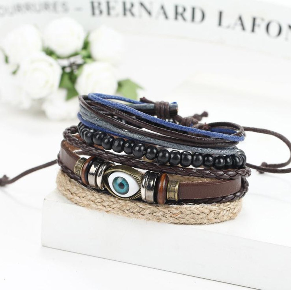 Rustic Simple Ancient Charm Blue Eye Leather Bracelet