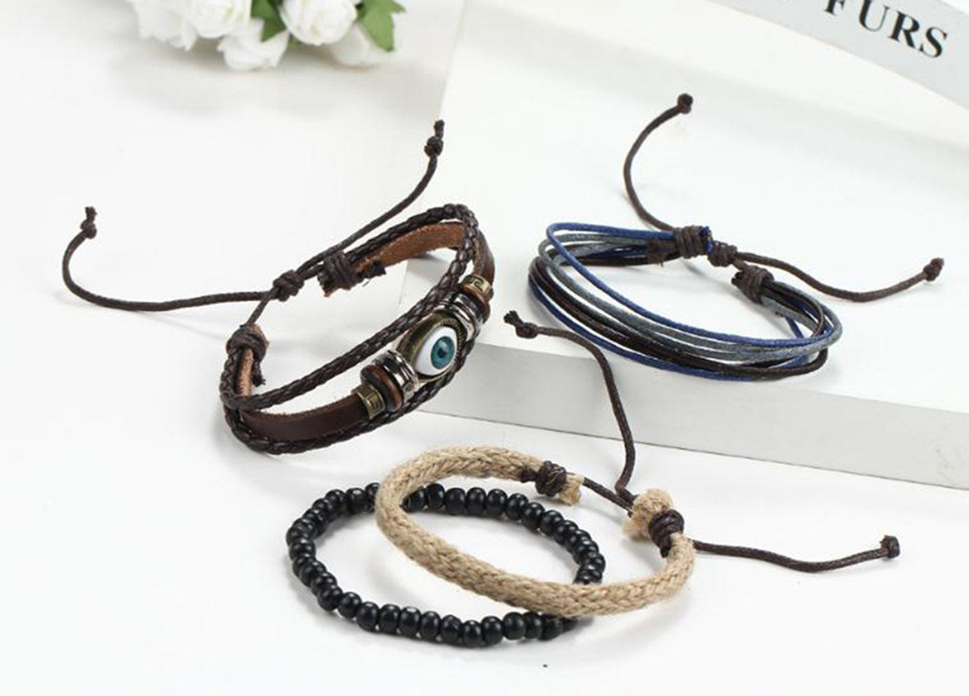 Rustic Simple Ancient Charm Blue Eye Leather Bracelet