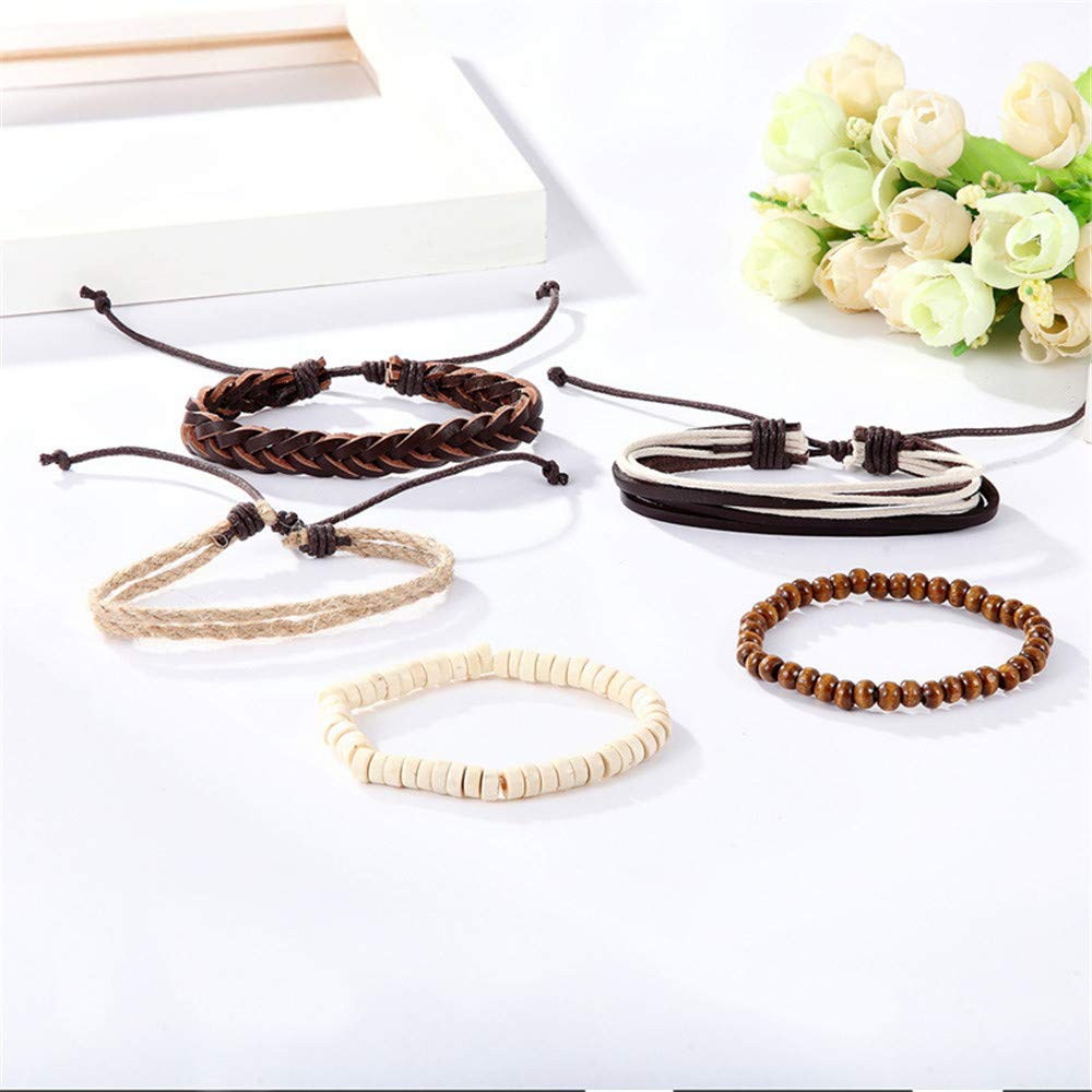 Stylish Well Crafted 5 Braided Layer Leather Strap Bangle Bracelet