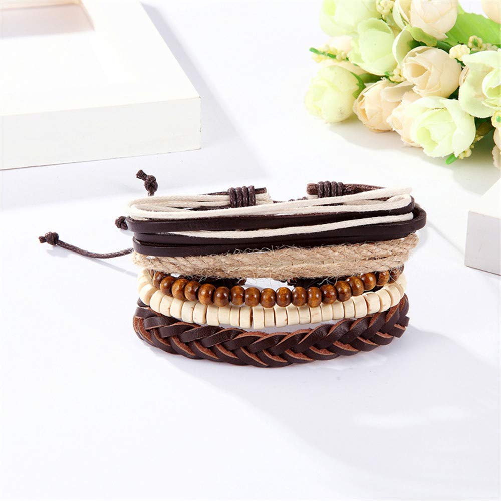 Stylish Well Crafted 5 Braided Layer Leather Strap Bangle Bracelet