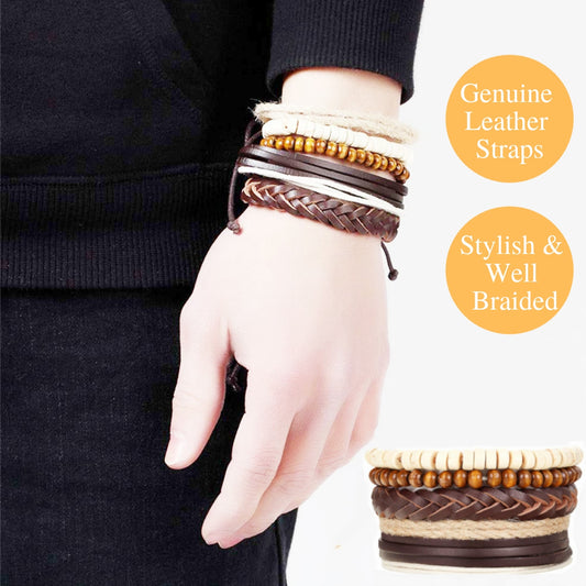 Stylish Well Crafted 5 Braided Layer Leather Strap Bangle Bracelet
