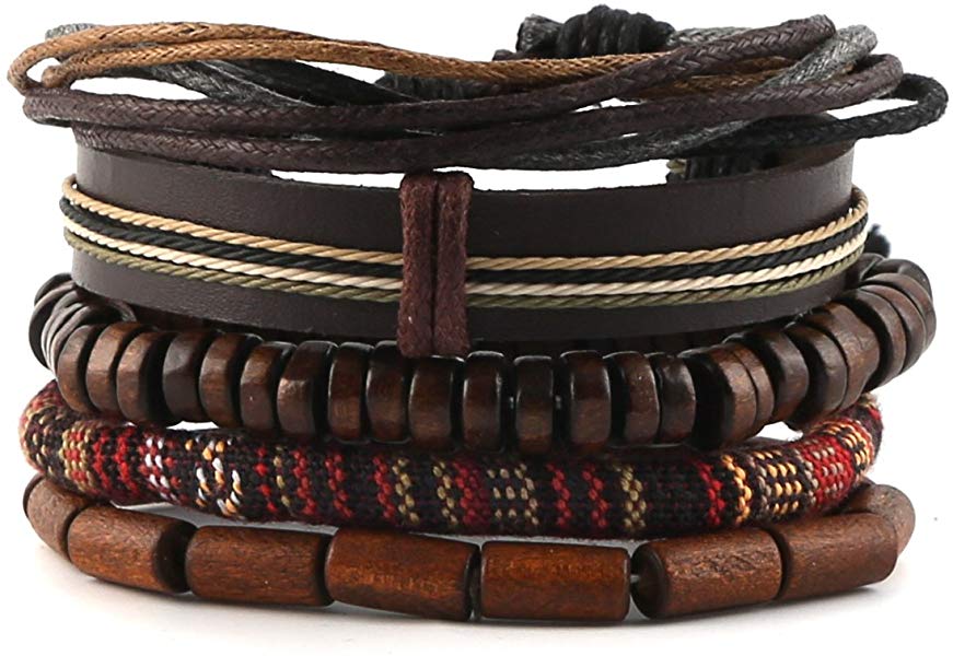 Stylish Contemporary Well Crafted Braided Classic Beads Leather Bracelet