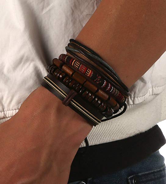 Stylish Contemporary Well Crafted Braided Classic Beads Leather Bracelet