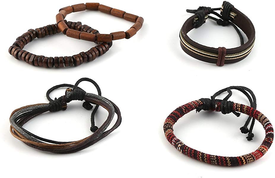 Stylish Contemporary Well Crafted Braided Classic Beads Leather Bracelet
