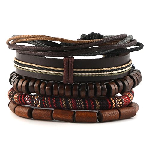 Stylish Contemporary Well Crafted Braided Classic Beads Leather Bracelet