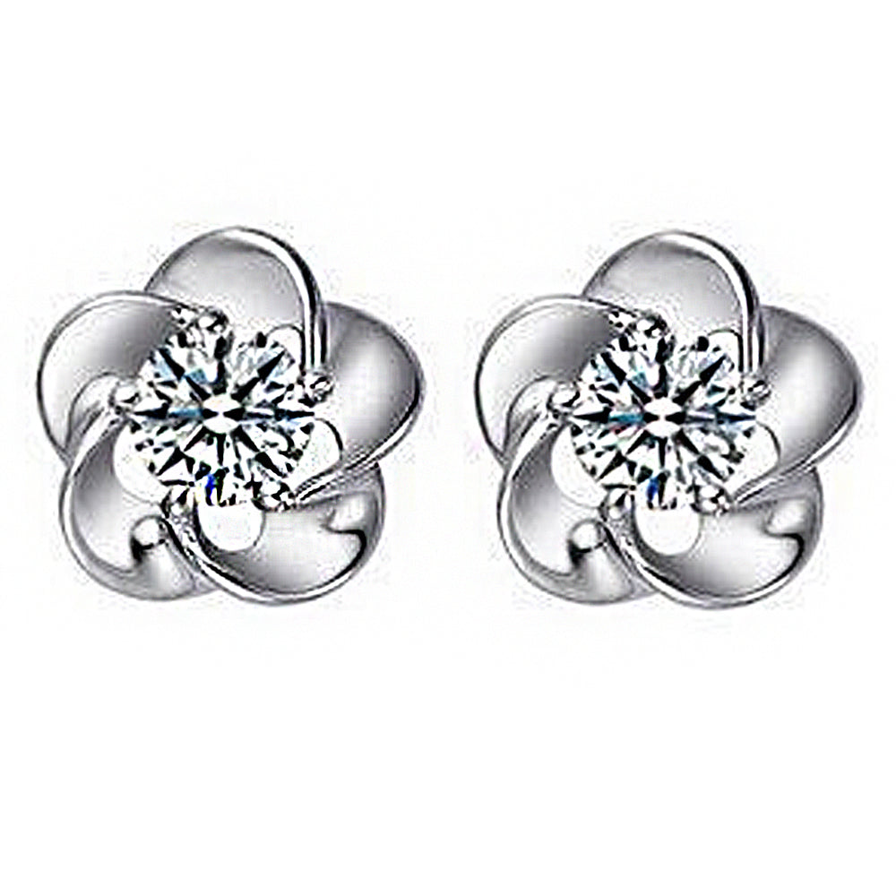 925 Sterling Silver Crystal Flower Stud Earrings