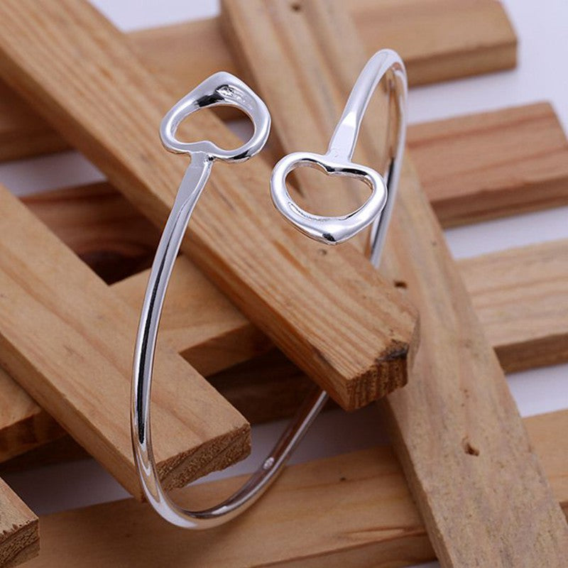 925 Sterling Silver Double Heart Bangle