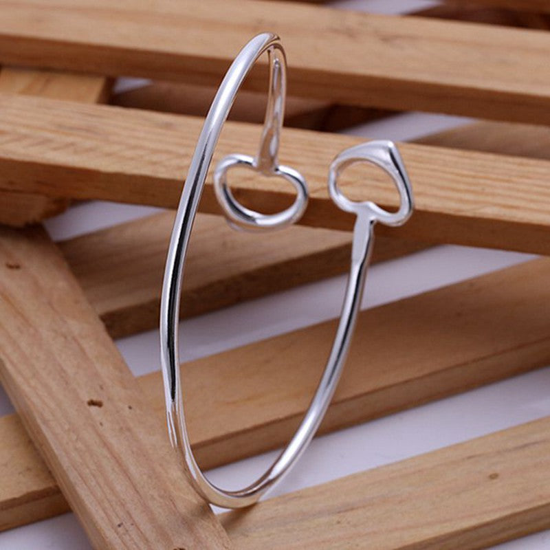 925 Sterling Silver Double Heart Bangle