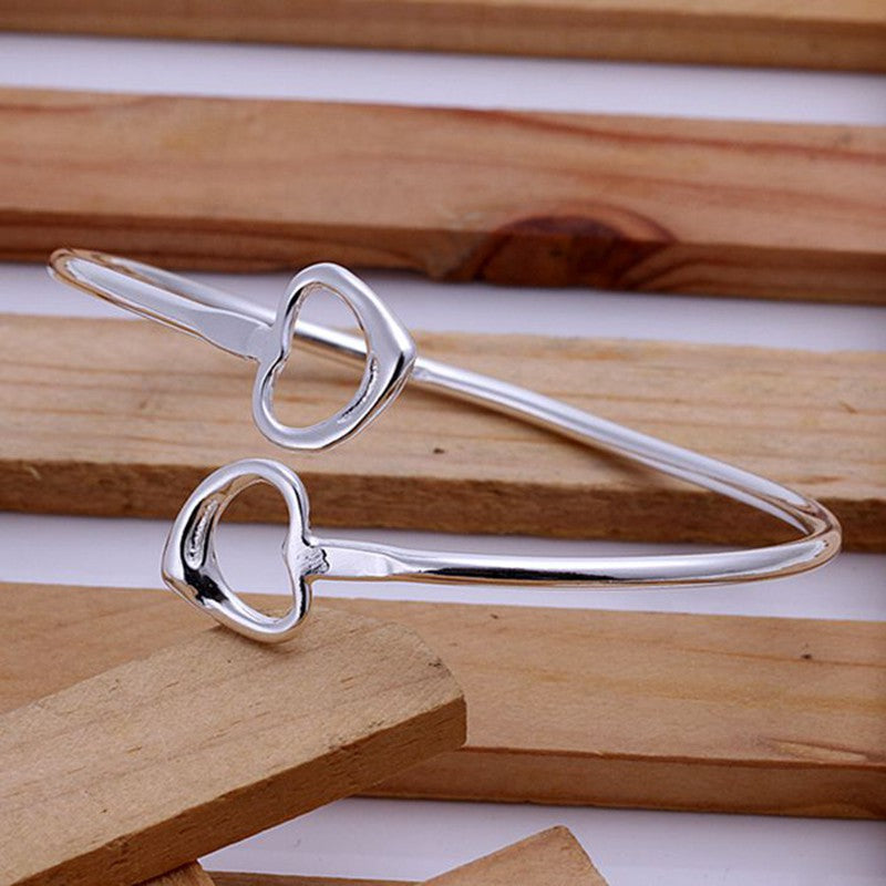 925 Sterling Silver Double Heart Bangle