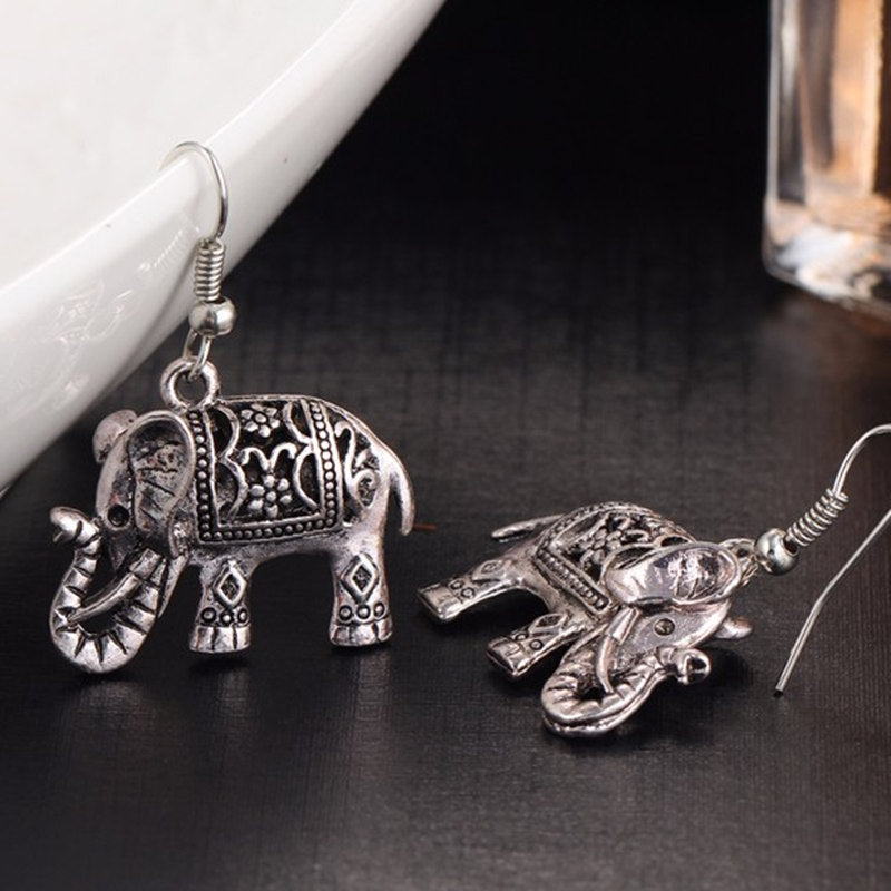 Carve Vintage Elephant Dangle Earrings