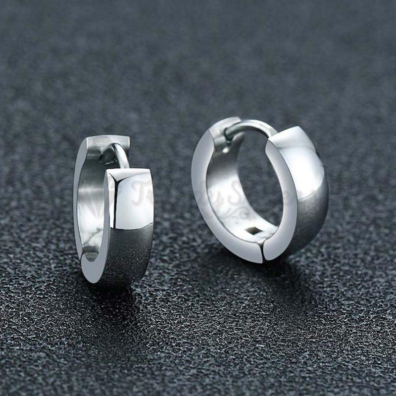 Simple Stainless Steel Silver Small Hoop Huggie Earrings for Men Women