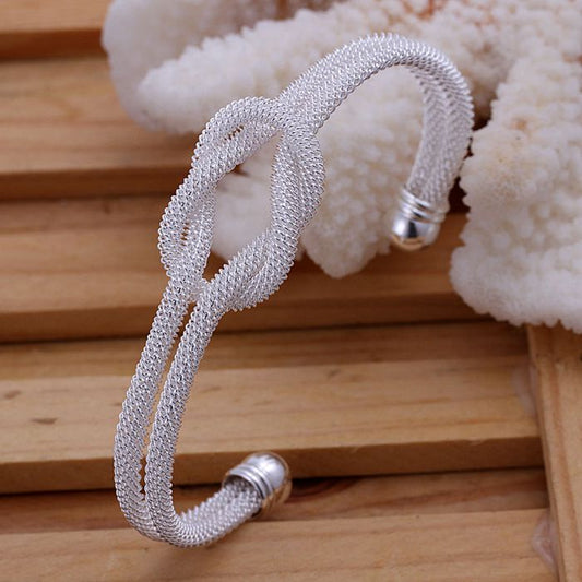 Delicate 925 Sterling Silver Mesh Knot Bangle