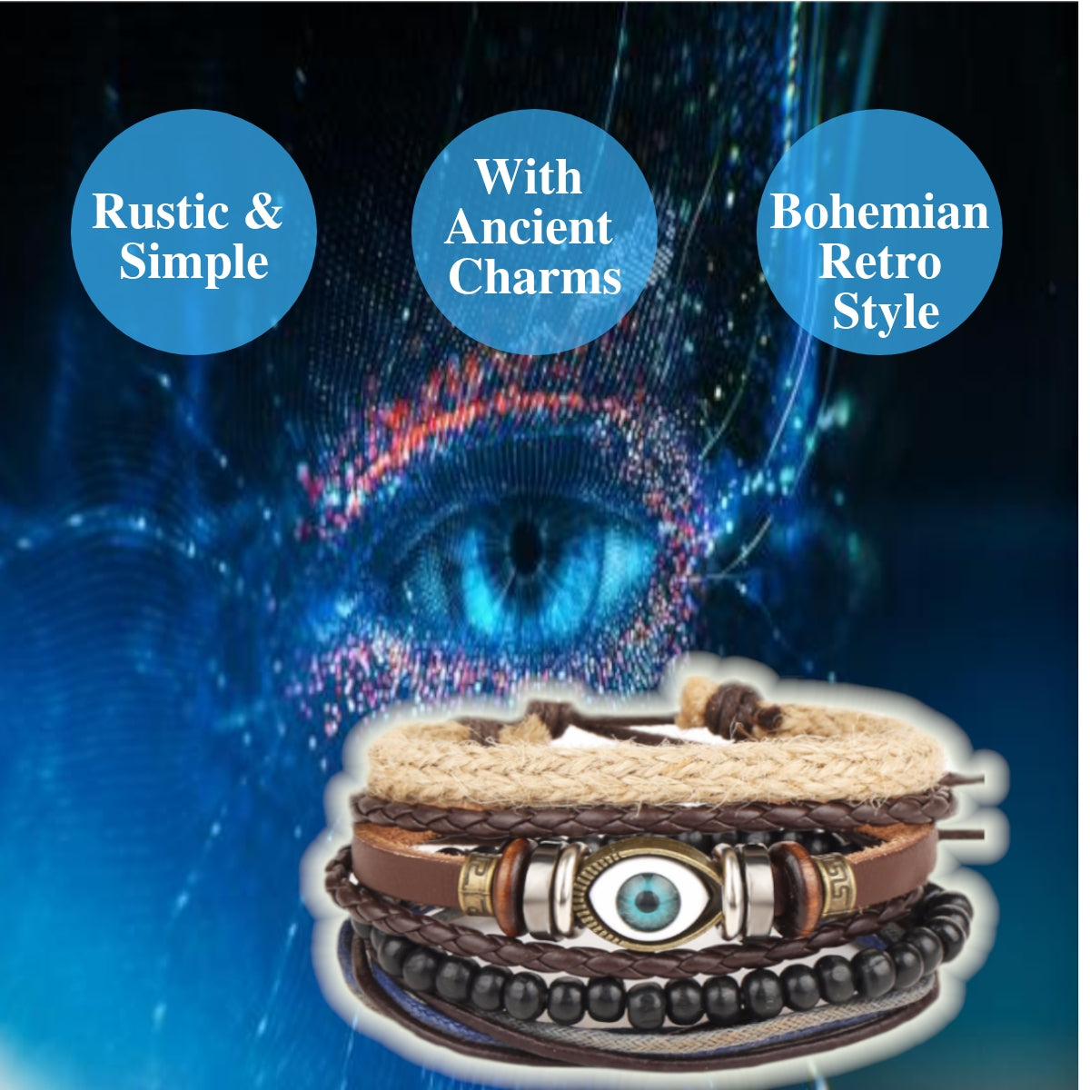 Rustic Simple Ancient Charm Blue Eye Leather Bracelet
