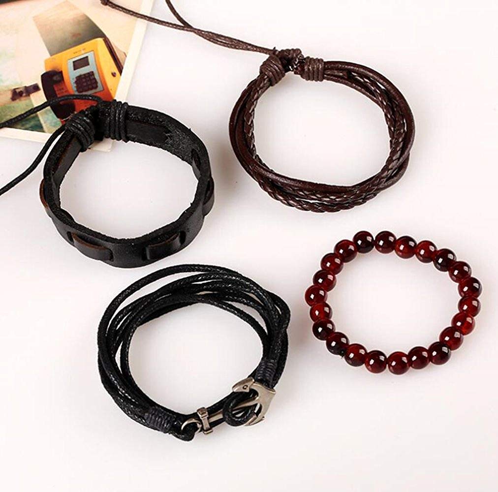 Four Styles Eye-Catching Red Beads Boat Anchor Leather Bracelet
